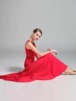 Costumes de danse de salon noir femmes dentelle élégante Transparente bijou cou Polyester robe dentelle Stretch vêtements de danse
