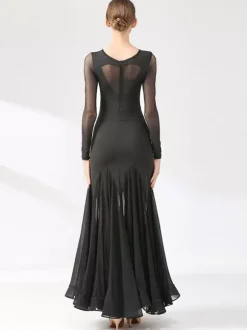 Costumes de danse de salon robe transparente élégante à col en bijoux pour femmes noires robe de danse superposée vêtements de danse de valse salsa vêtements de danse de tango flamenco