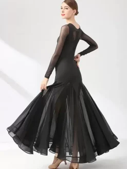 Costumes de danse de salon robe transparente élégante à col en bijoux pour femmes noires robe de danse superposée vêtements de danse de valse salsa vêtements de danse de tango flamenco