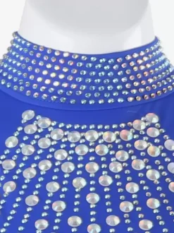 Costumes de danse de salon bleu Royal femmes Sexy Ombre Lycra Spandex robe strass robe de danse