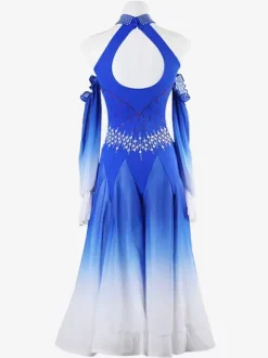 Costumes de danse de salon bleu Royal femmes Sexy Ombre Lycra Spandex robe strass robe de danse