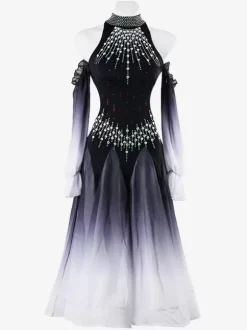 Costumes de danse de salon bleu Royal femmes Sexy Ombre Lycra Spandex robe strass robe de danse