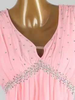 Costumes de danse de salon rose femmes élégant Lycra Spandex col en v paillettes robe robe de danse