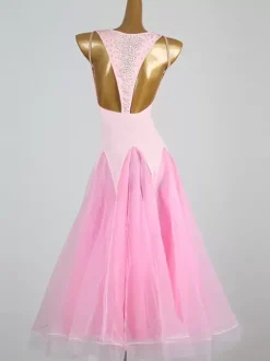 Costumes de danse de salon rose femmes élégant Lycra Spandex col en v paillettes robe robe de danse