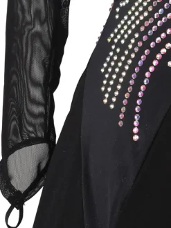 Costumes de danse de salon noir femmes Sexy Polyester imprimé fleuri strass robe danseuse robe de danse