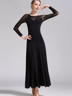Costumes de Danse de Salon Noir Femme Elégant Transparente Col Bijou Polyester Robe Robe de Danse