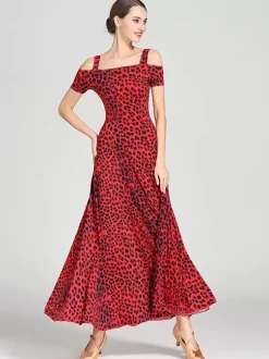 Costumes de danse de salon Sarcelle femme Sexy Polyester imprimé fleuri bretelles cou robe robe de danse