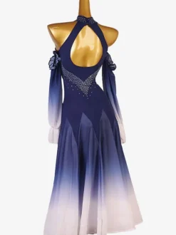 Costumes de danse de salon Deep Blue Women's Elegant Lycra Spandex Tunic Dress Backless Dancing Wear