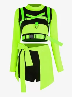 Costumes de danse Jazz femmes en Polyester top Mini jupe pantalon à ceinture ensemble de danse
