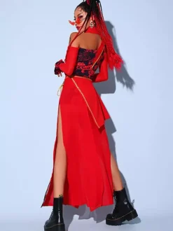 Costumes de danse jazz pour femmes tablier en polyester combinaison ceinture ensemble 3 pièces vêtements de danse