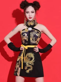 Costumes de danse jazz style chinois Dragon femmes robe gants ceinture vêtements de danse