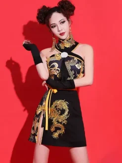 Costumes de danse jazz style chinois Dragon femmes robe gants ceinture vêtements de danse