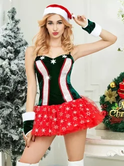 Costumes de Noël 4 pièces Robe de Noël chaude pour femmes