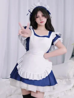 Costumes De Soubrette Déguisement Couvre-Chef Robe Tablier Ensemble De 3 Pièces
