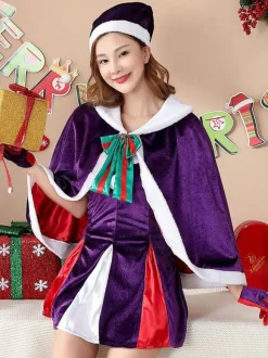 Costumes de vacances Cape Cosplay violet de Noël Déguisement femmes