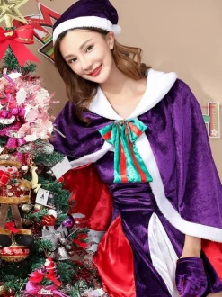 Costumes de vacances Cape Cosplay violet de Noël Déguisement femmes