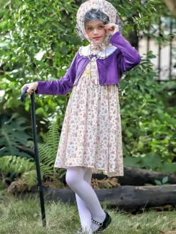 Costumes de vieille dame pour filles Ensemble de costumes de carnaval d'Halloween violet