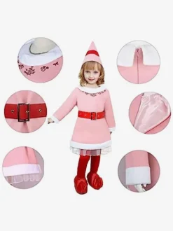 Costumes d'elfe rose pour fille Cosplay de noël Déguisement enfant