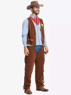 Costumes d'Halloween pour hommes ensemble burlesque en polyester chapeau et haut marron café costumes de vacances