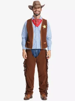 Costumes d'Halloween pour hommes ensemble burlesque en polyester chapeau et haut marron café costumes de vacances