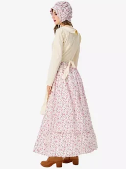 Costumes d'Halloween pour femmes tablier rose élégant chapeau ensemble en polyester à imprimé floral costumes de vacances