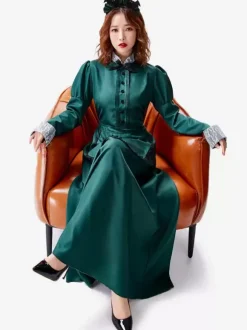 Costumes Halloween Robe Verte Vintage Ensemble De Femme Fête Déguisement