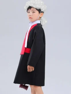 Costumes pour enfants avocat Cosplay vêtements noirs perruque blanche ensemble 2 pièces Costume d'halloween pour enfants