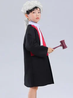 Costumes pour enfants avocat Cosplay vêtements noirs perruque blanche ensemble 2 pièces Costume d'halloween pour enfants