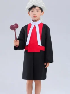 Costumes pour enfants avocat Cosplay vêtements noirs perruque blanche ensemble 2 pièces Costume d'halloween pour enfants