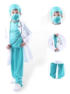 Costumes pour enfants docteur Cosplay capuche pardessus pantalon ensemble 3 pièces Costume d'halloween pour enfants