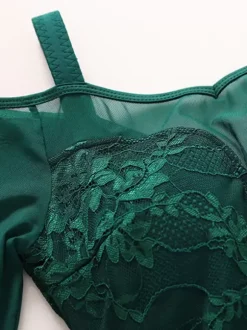 Costumes robe de danse de salon vert foncé femmes élégant Polyester dentelle col bateau dentelle volants soirée