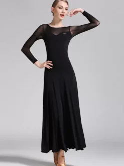 Costumes Robe de Danse de Salon Noir Femme Élégant Transparente Col Bijou Polyester Soirée
