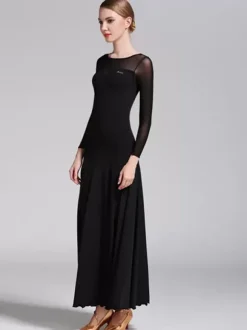 Costumes Robe de Danse de Salon Noir Femme Élégant Transparente Col Bijou Polyester Soirée