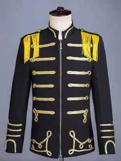 Costumes rétro à manches longues en polyester élégant haut vintage noir pour homme