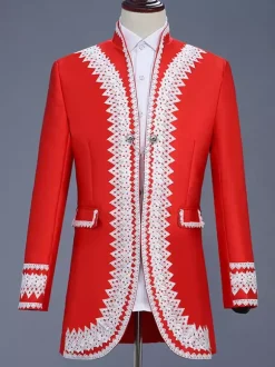 Costumes rétro à manches longues en polyester élégant haut vintage rouge pour homme Bourgogne