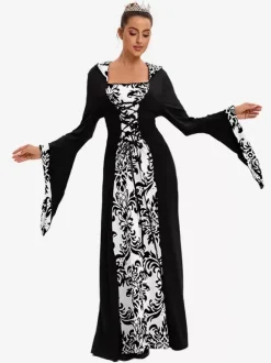 Costumes rétro blancs Costume Marie-Antoinette pour femme Robe accessoire en polyester à lacets en jacquard Costume rétro du XVIIIe siècle Bourgogne