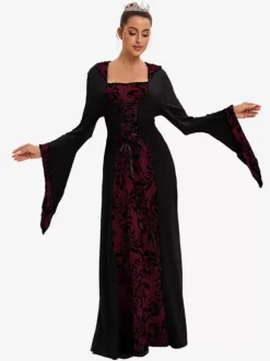 Costumes rétro blancs Costume Marie-Antoinette pour femme Robe accessoire en polyester à lacets en jacquard Costume rétro du XVIIIe siècle Bourgogne