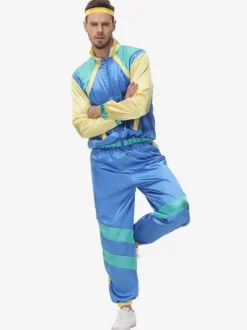 Costumes Rétro Bleus Polyester Hommes Ensemble 1970s