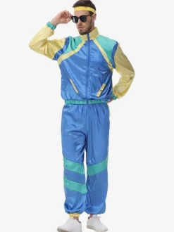 Costumes Rétro Bleus Polyester Hommes Ensemble 1970s