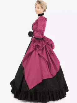 Costumes rétro bordeaux Robe en polyester en dentelle Tunique rétro femme Marie Antoinette Costume Party Robe de bal Bourgogne