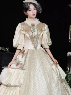 Costumes rétro champagne fleurs polyester imprimé floral robe de costume Marie Antoinette vêtements rétro vintage pour femmes