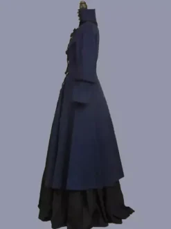 Costumes rétro marine foncé Robe tunique en polyester à volants pour femmes Costume Marie Antoinette Robe de soirée rétro