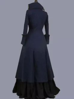 Costumes rétro marine foncé Robe tunique en polyester à volants pour femmes Costume Marie Antoinette Robe de soirée rétro