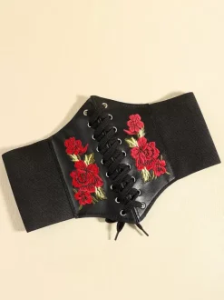 Costumes rétro noirs à lacets en cuir PU pour femmes accessoire rétro costume Marie Antoinette robe de bal de fin d'année