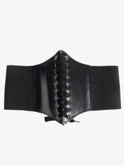Costumes rétro noirs à lacets en cuir PU pour femmes accessoire rétro costume Marie Antoinette robe de bal de fin d'année