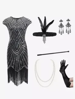 Costumes Rétro Noirs Femmes Ensemble Franges Paillettes Robe Vintage Marie Antoinette Robe De Bal Bourgogne