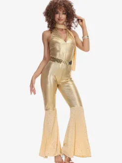 Costumes Rétro Or En Polyester Combinaison Rétro Pour Femmes Costume Vintage 1970s Déguisement