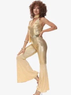 Costumes Rétro Or En Polyester Combinaison Rétro Pour Femmes Costume Vintage 1970s Déguisement