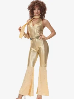 Costumes Rétro Or En Polyester Combinaison Rétro Pour Femmes Costume Vintage 1970s Déguisement