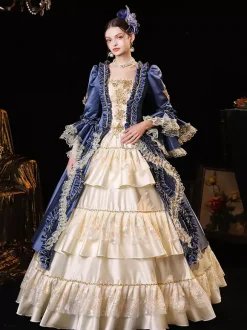 Costumes rétro pour femmes robe bleue à volants en dentelle costume de Marie-Antoinette de la Renaissance costume du XVIIIe siècle